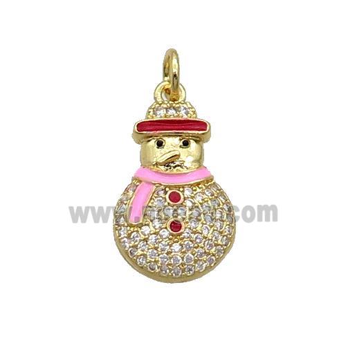 Copper Snowman Pendant Pave Zircon Enamel Gold Plated
