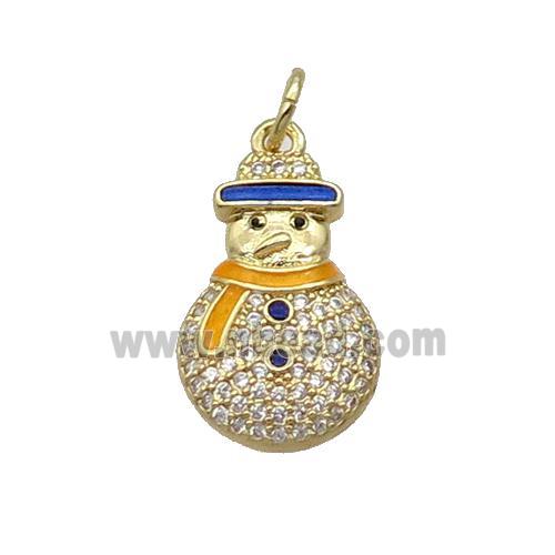 Copper Snowman Pendant Pave Zircon Enamel Gold Plated