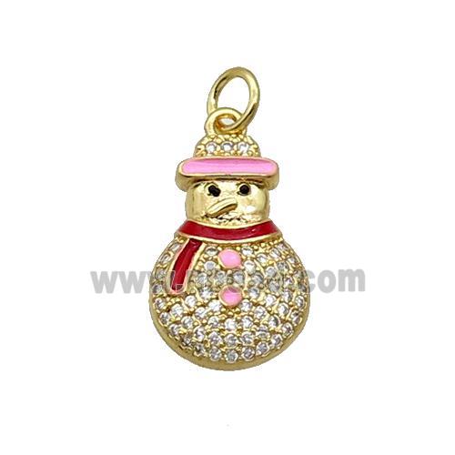 Copper Snowman Pendant Pave Zircon Enamel Gold Plated