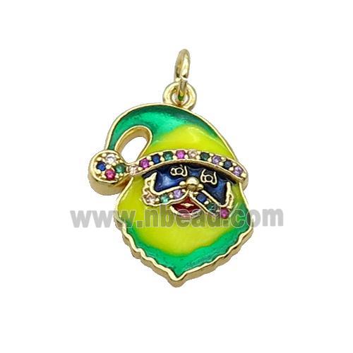 Copper Santa Claus Pendant Pave Zircon Yellowgreen Enamel Gold Plated