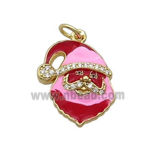 Copper Santa Claus Pendant Pave Zircon Pinkred Enamel Gold Plated