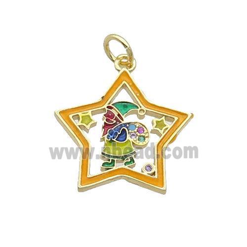Copper Santa Claus Pendant Pave Zircon Orange Enamel Star Gold Plated