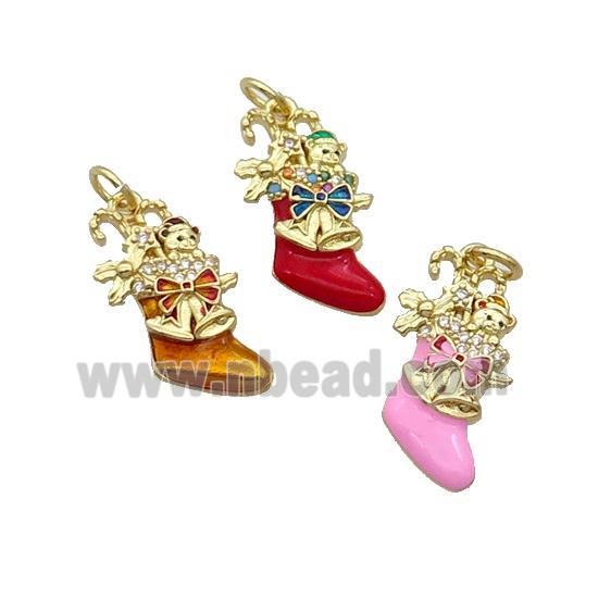 Copper Christmas Stocking Pave Zircon Enamel Gold Plated Mixed