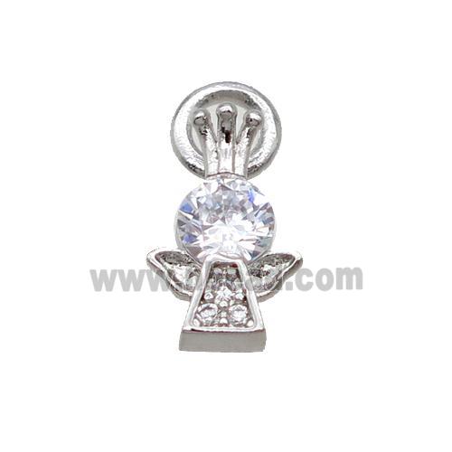 Copper Angel Pendant Pave Zircon Platinum Plated