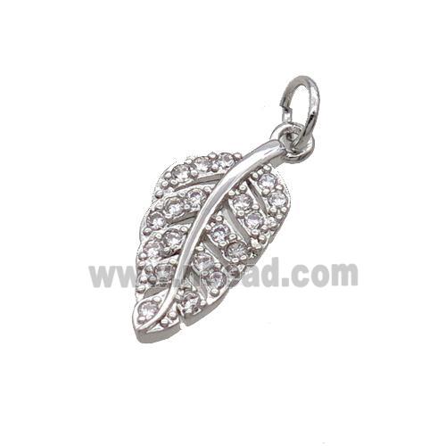 Copper Leaf Pendant Pave Zircon Platinum Plated