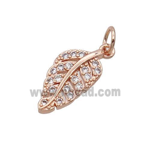 Copper Leaf Pendant Pave Zircon Rose Gold
