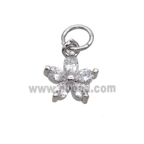 Copper Flower Pendant Pave Zircon Platinum Plated