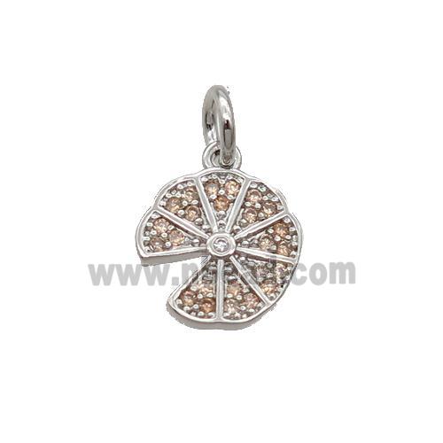 Copper Pizza Pendant Pave Zircon Platinum Plated