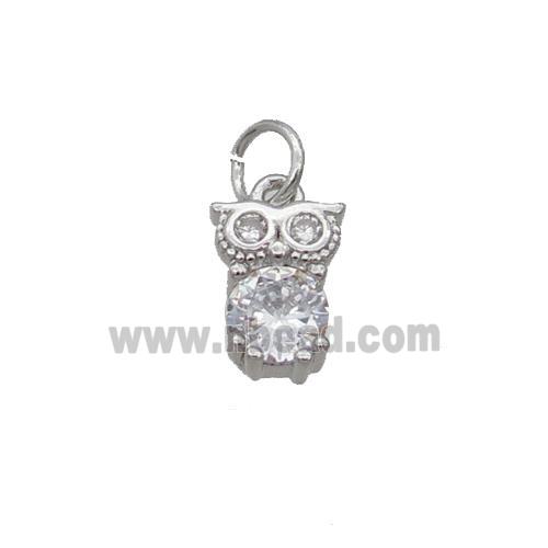 Copper Owl Pendant Pave Zircon Platinum Plated