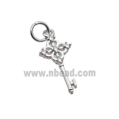 Copper Key Charm Pendant Pave Zircon Platinum Plated
