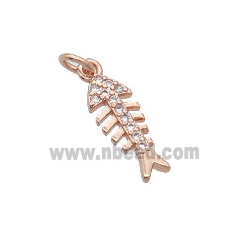 Copper Fishbone Pendant Pave Zircon Rose Gold