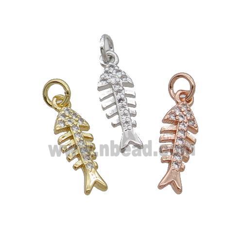 Copper Fishbone Pendant Pave Zircon Mixed
