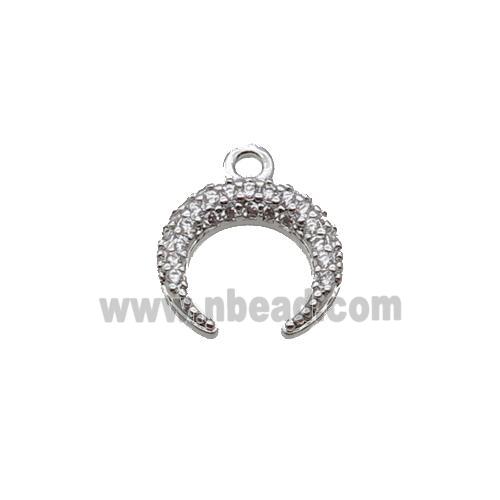Copper Crescent Pendant Pave Zircon Moon Platinum Plated