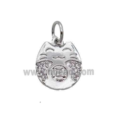 Copper Lucky Cat Pendant Pave Zircon Platinum Plated