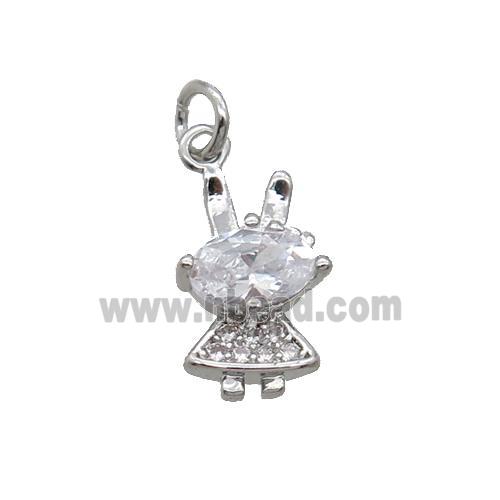 Copper Rabbit Pendant Pave Zircon Platinum Plated