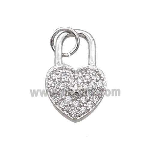 Copper Lock Pendant Pave Zircon Heart Platinum Plated