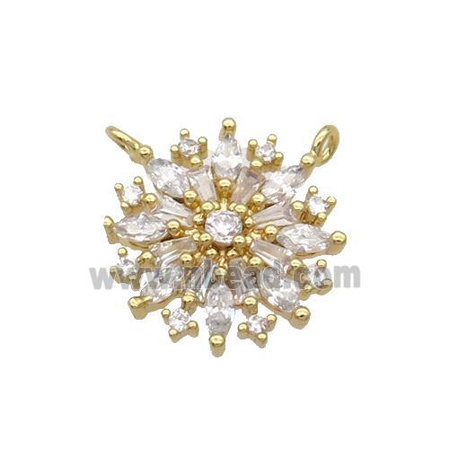 Copper Flower Pendant Pave Zircon 2loops Gold Plated