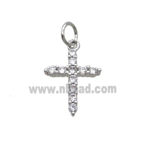 Copper Cross Pendant Pave Zircon Platinum Plated