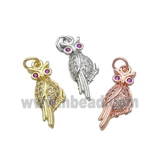 Copper Owl Pendant Pave Zircon Bird Mixed