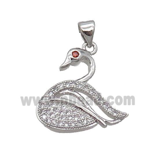 Copper Swan Pendant Pave Zircon Platinum Plated