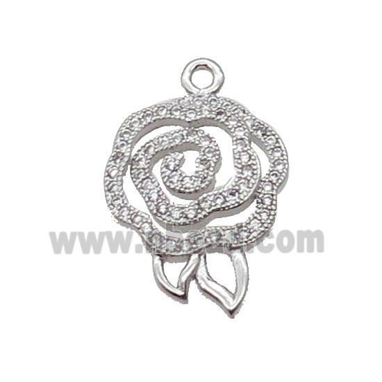 Copper Flower Pendant Pave Zircon Platinum Plated