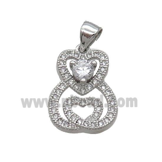 Copper Heart Pendant Pave Zircon Platinum Plated