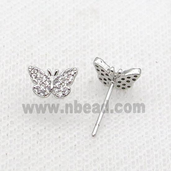 Copper Stud Earring Pave Zircon Butterfly Platinum Plated