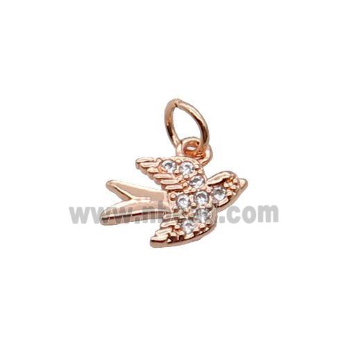 Copper Swallow Pendant Pave Zircon Birds Rose Gold