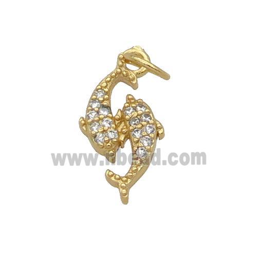 Copper Dolphin Pendant Pave Zircon Gold Plated