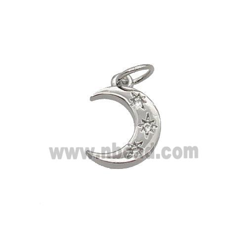 Copper Moon Pendant Pave Zircon Platinum Plated