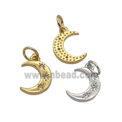 Copper Moon Pendant Pave Zircon Mixed