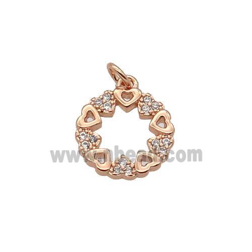 Copper Heart Pendant Pave Zircon Circle Rose Gold