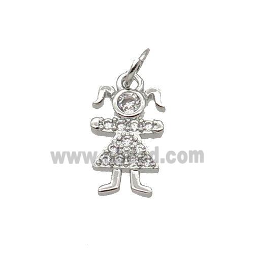 Copper Kids Girl Pendant Pave Zircon Platinum Plated