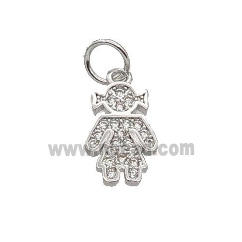 Copper Kids Girl Pendant Pave Zircon Platinum Plated