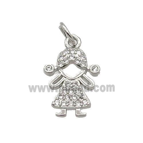 Copper Kids Girl Pendant Pave Zircon Platinum Plated