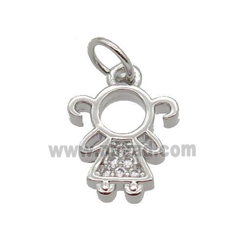 Copper Kids Girl Pendant Pave Zircon Platinum Plated