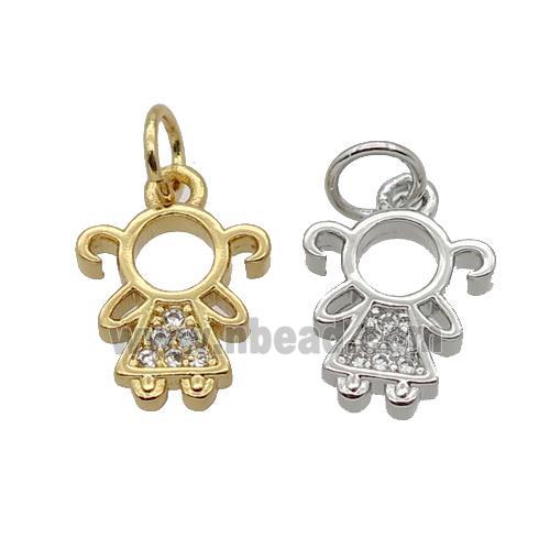 Copper Kids Girl Pendant Pave Zircon Mixed