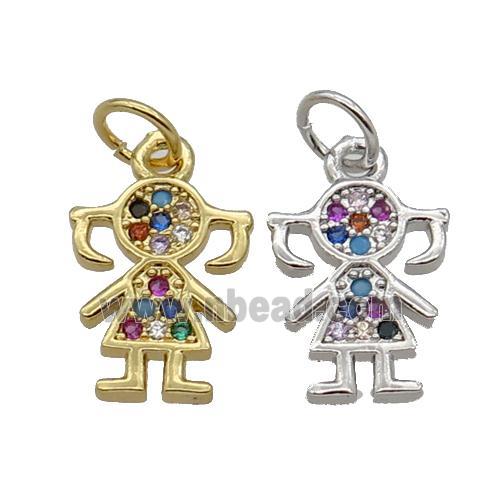 Copper Kids Girl Pendant Pave Zircon Mixed