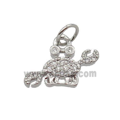 Copper Crab Pendant Pave Zircon Platinum Plated