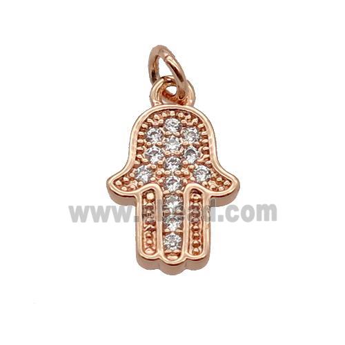 Copper Hamsahand Pendant Pave Zircon Rose Gold