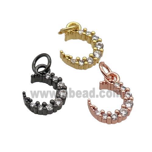 Copper Crescent Moon Pendant Pave Zircon Mixed