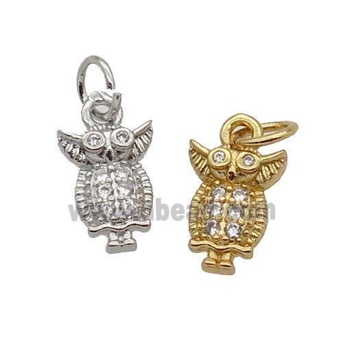 Copper Owl Pendant Pave Zircon Mixed