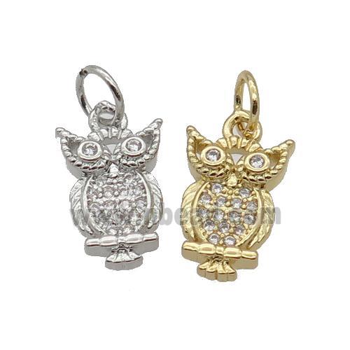 Copper Owl Pendant Pave Zircon Mixed
