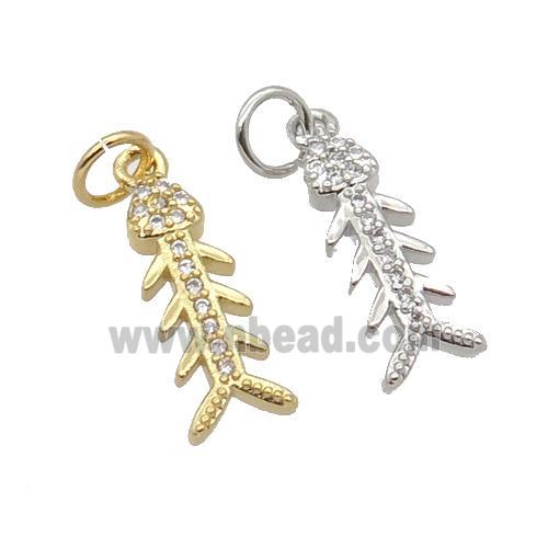 Copper Fishbone Pendant Pave Zircon Mixed