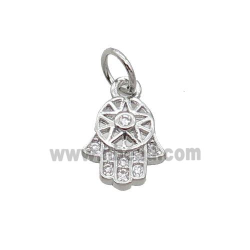 Copper Hamsahand Pendant Pave Zircon Platinum Plated