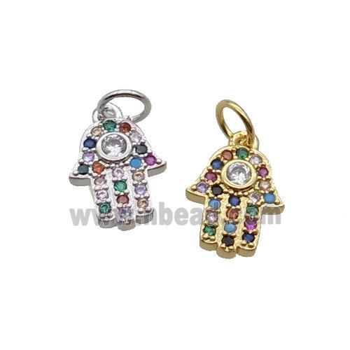 Copper Hamsahand Pendant Pave Zircon Mixed