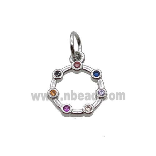 Copper Circle Pendant Pave Zircon Platinum Plated