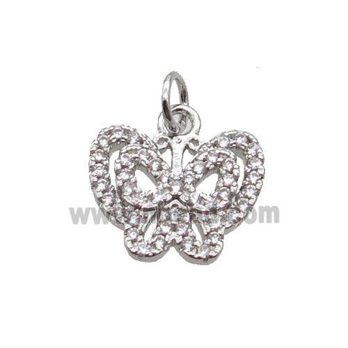 Copper Butterfly Pendant Pave Zircon Platinum Plated