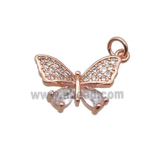 Copper Butterfly Pendant Pave Zircon Rose Gold
