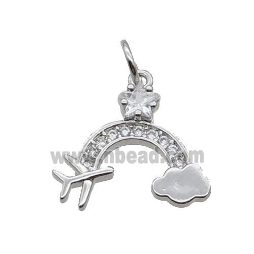 Copper Rainbow Pendant Pave Zircon Airplane Platinum Plated